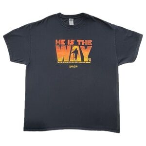 Kerussso HE IS THE WAY Graphic T-Shirt Jesus Christian Black Orange Men’s XL